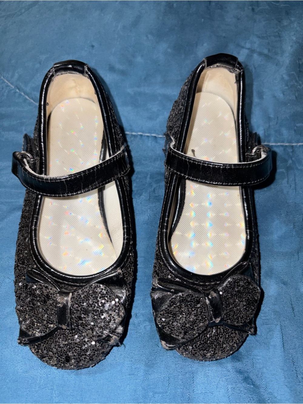 Size 8 Girls Black Glitter Mary Jane Shoes with Bow